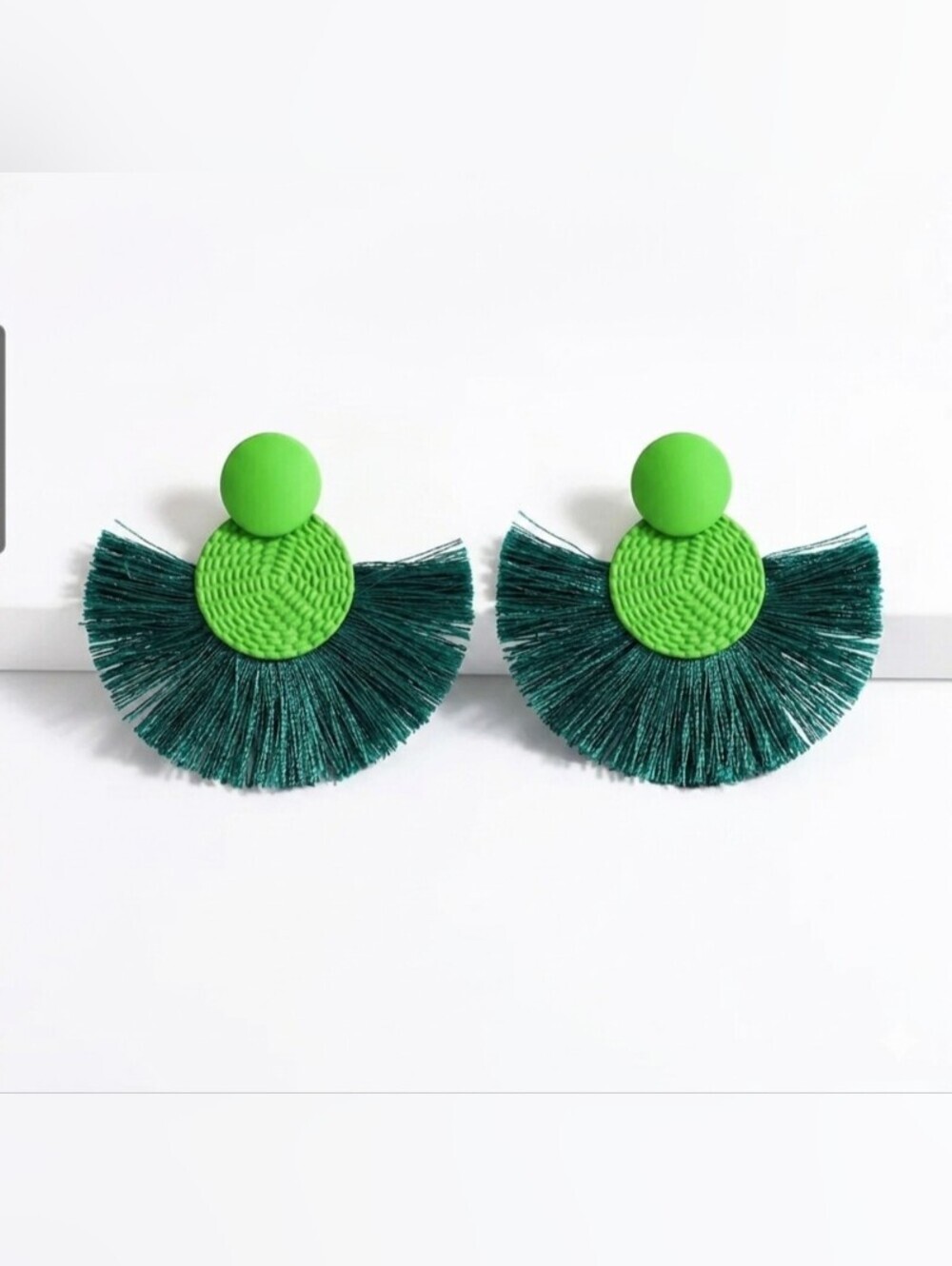 Vibrant Green Fringe Fan Earrings - Women Jewelry